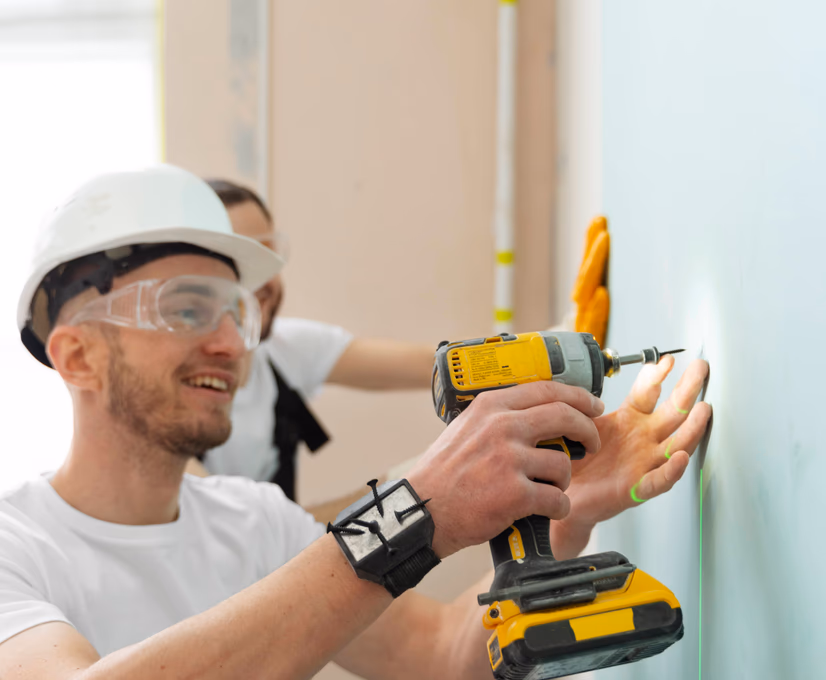 man drilling into a wall