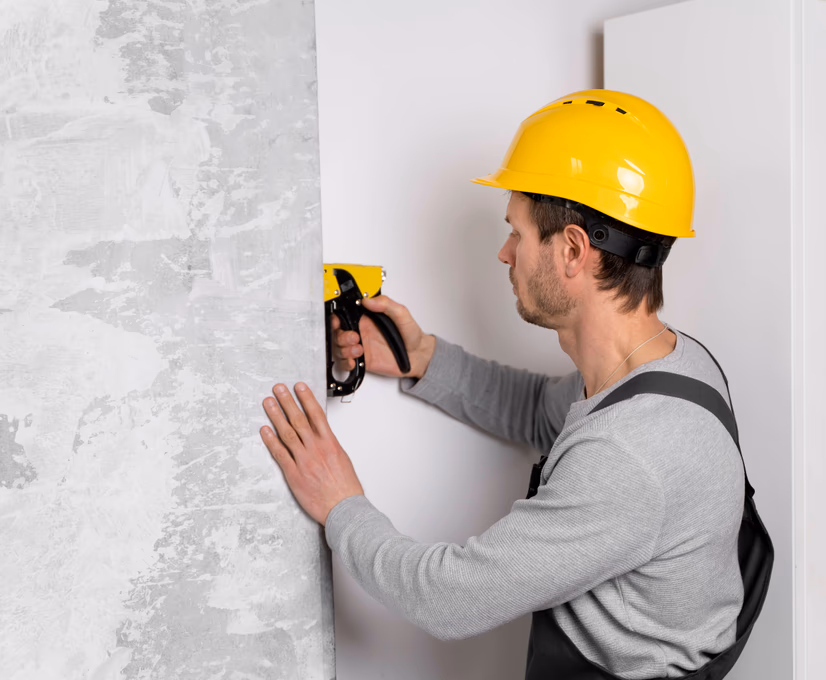 person using a drill on a wall